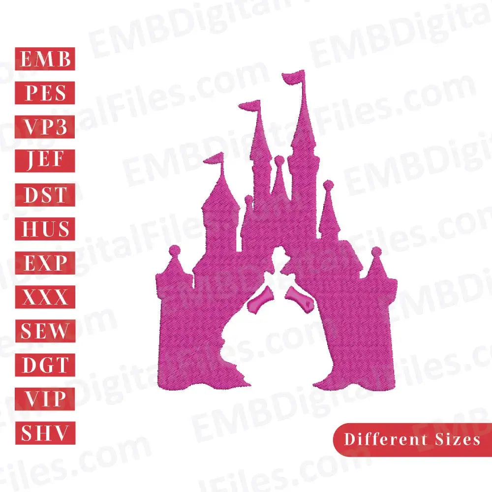 Disneyland castle silhouette machine embroidery design free download, PES, DST,