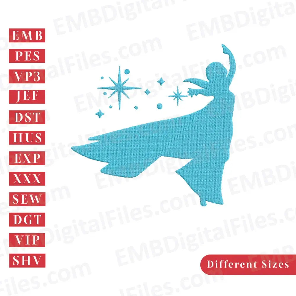 Elsa with snowflake silhouette embroidery design, Disney Cartoon Embroidery Free Download