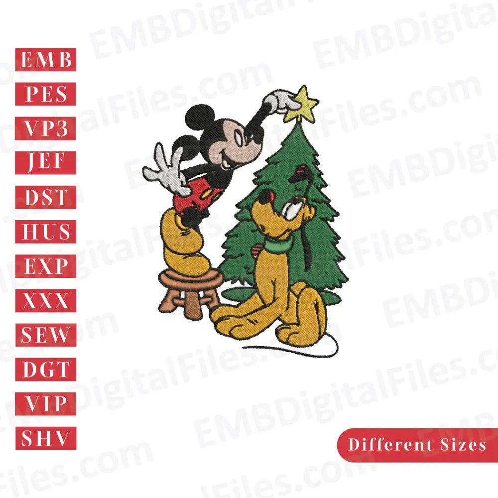 Mickey Mouse Christmas Tree machine embroidery design, PES, DST, Instant download