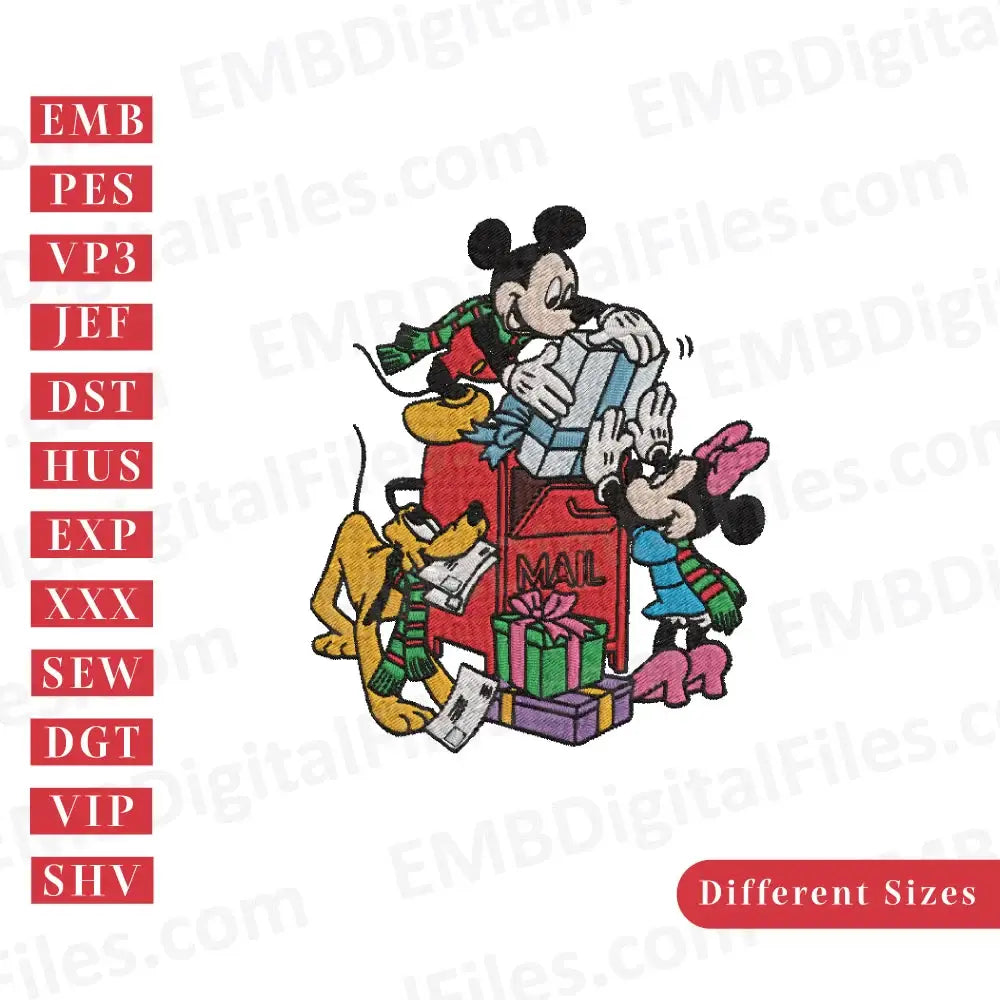 Mickey and Minnie with Christmas gifts embroidery design, PES, DST, Instant download