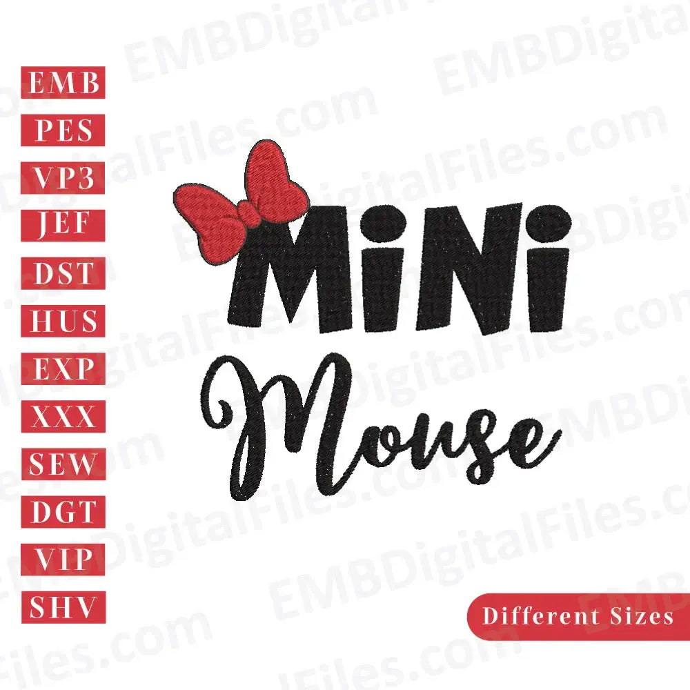 Minnie Mouse character with bow machine embroidery design, PES, DST, Instant download