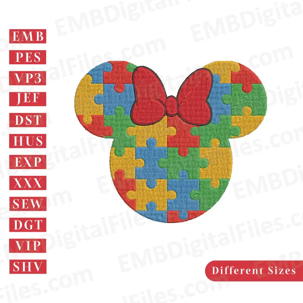 Minnie Mouse with puzzle game machine embroidery design, PES, DST, Instant download