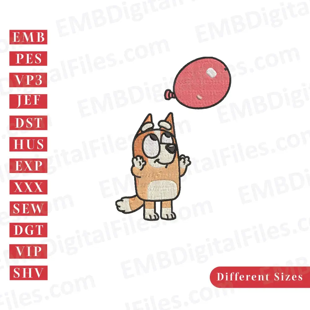 Red Heeler Bingo with birthday balloons machine embroidery files, PES, DST, Instant download