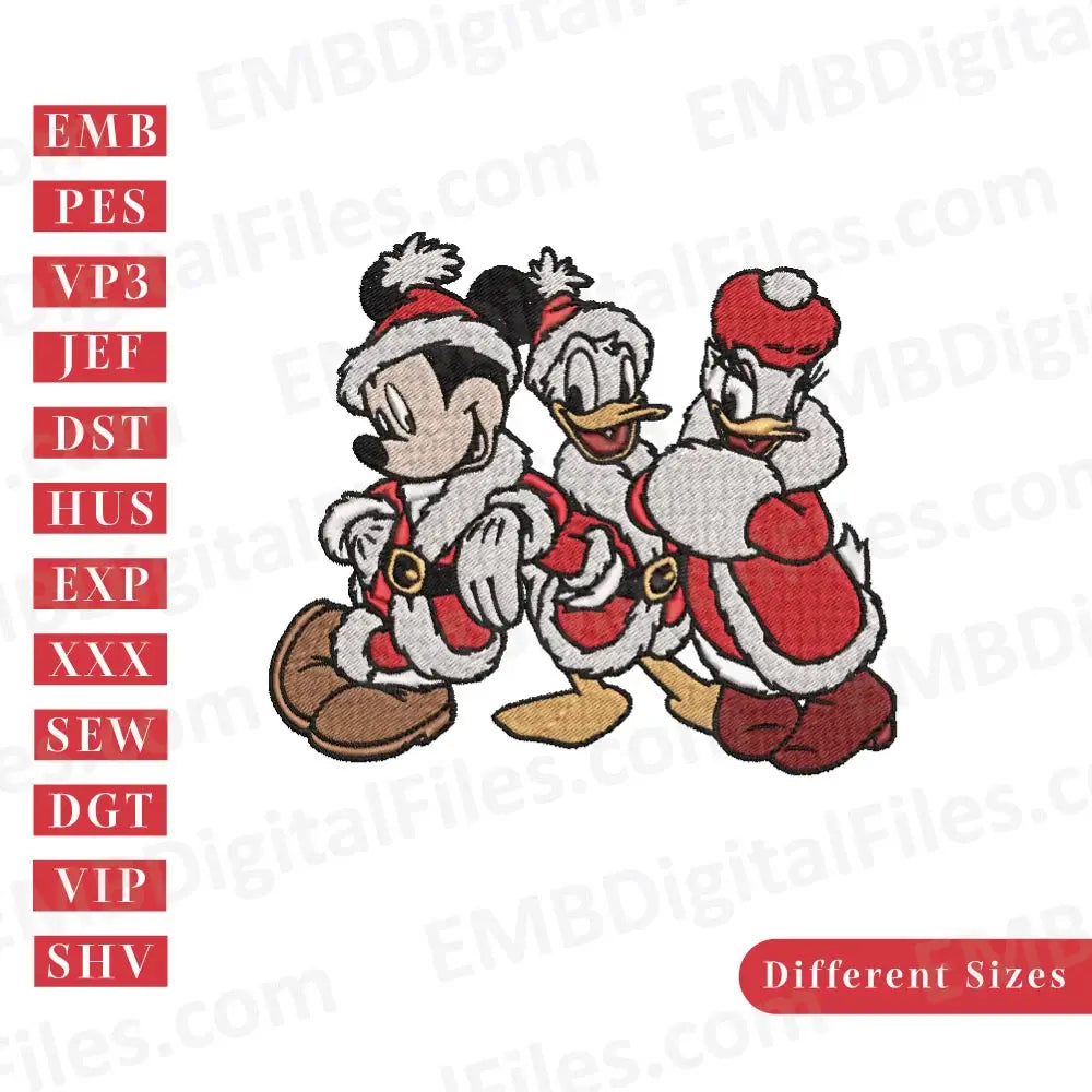 Santa Mickey Mouse and Donald Duck machine embroidery design, PES, DST, Instant download