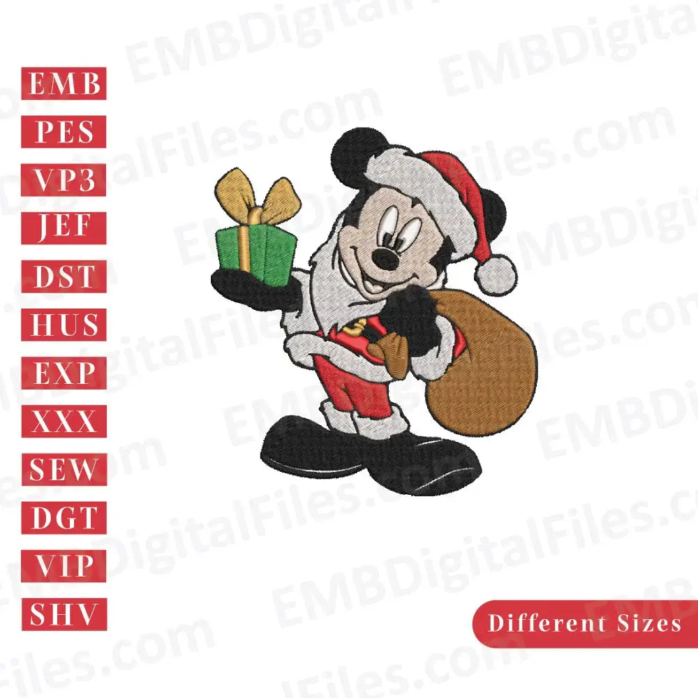 Mickey in Santa suit with Christmas Gifts machine embroidery design, PES, DST, Instant Download