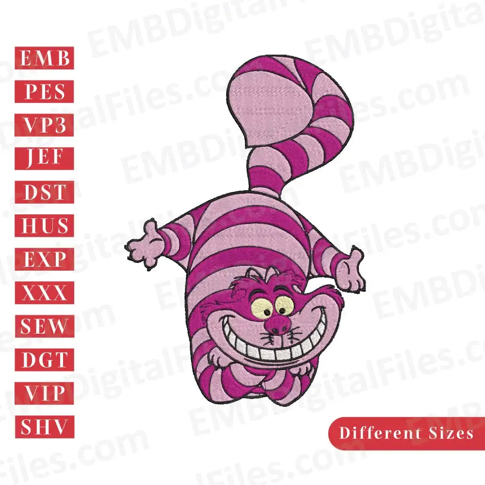 Wonderland Cheshire cat smile embroidery design, Disney Cartoon Embroidery