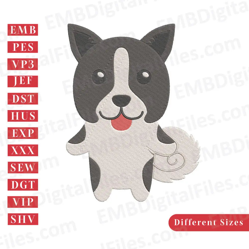 Border collie dog Embroidery Design, Dog breed Animal Embroidery Design