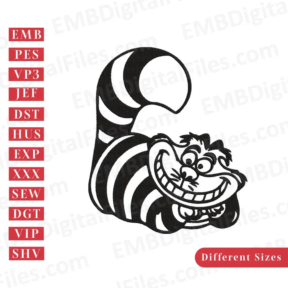Cheshire cat alice in wonderland embroidery design, Disney Cartoon Embroidery