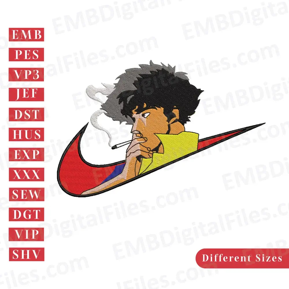 Space cowboy anime swoosh embroidery files, Cute Anime Embroidery Design