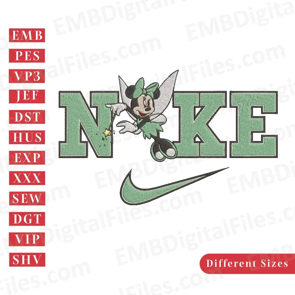 Minnie Mouse Fairy Tinkerbell Princess swoosh embroidery design file, Cartoon Embroidery