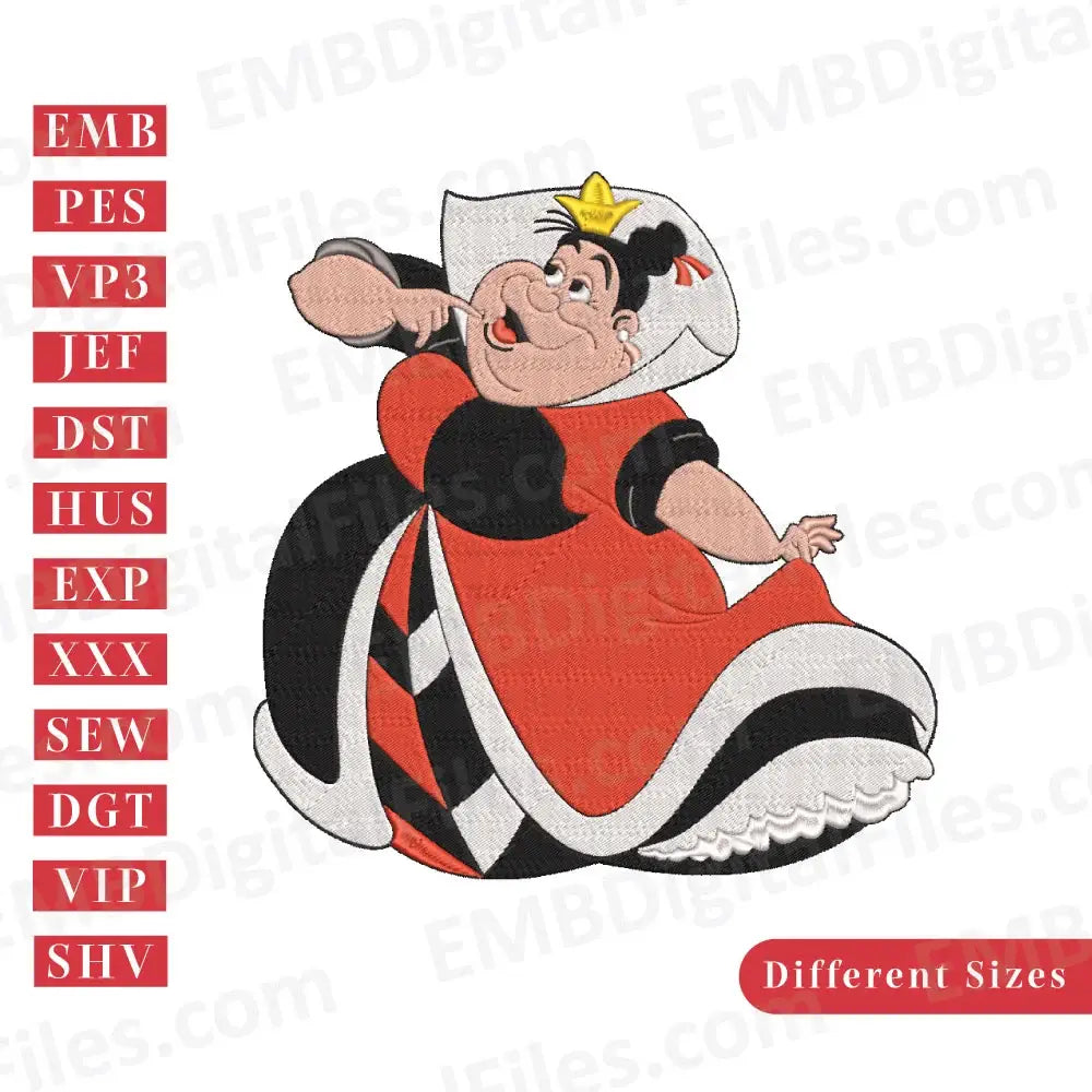 Queen of hearts in wonderland embroidery design, Disney Cartoon Embroidery