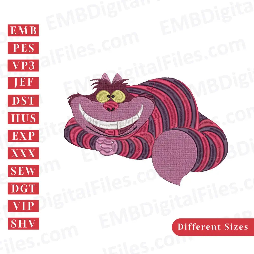 Disney Cheshire cat with smiling face embroidery design, Disney Cartoon Embroidery