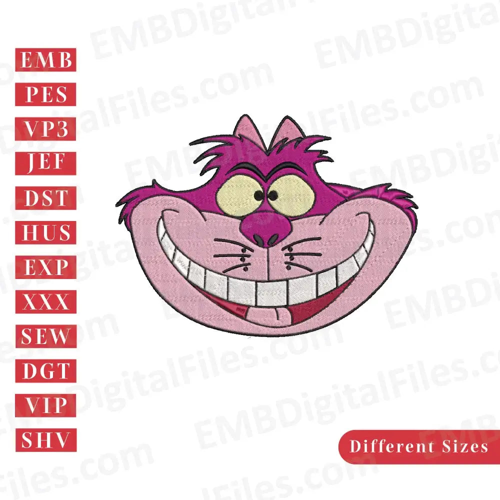 Cheshire Cat smiling face embroidery design, Disney Cartoon Embroidery