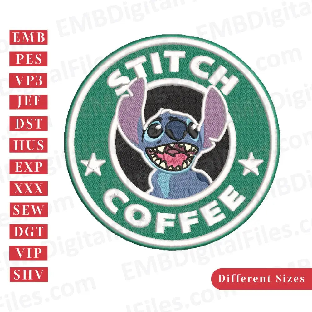 Stitch Starbucks logo embroidery file, Lili and Stitch, Cartoon Embroidery