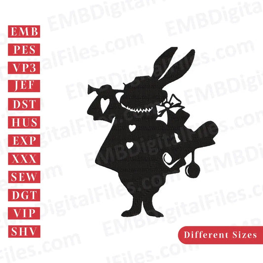 White rabbit alice in wonderland silhouette embroidery design, Free Disney Cartoon Embroidery