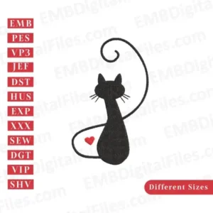 Mewing cat wit heart free embroidery file