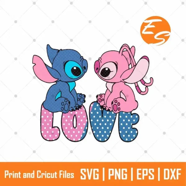 Cute stitch and angle love cartoon cricut free svg files