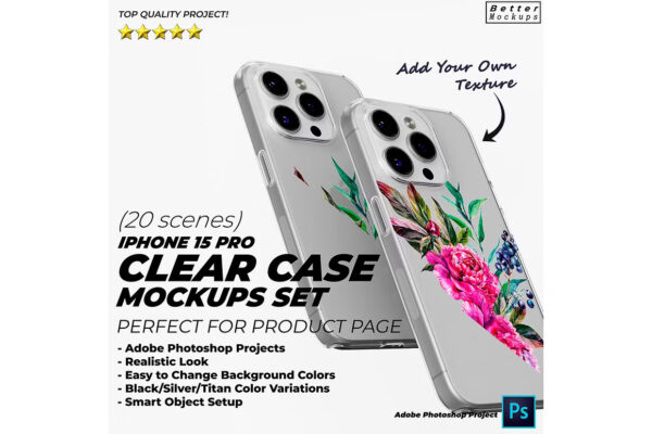 iPhone 15 Pro Clear TPU Case Mockup