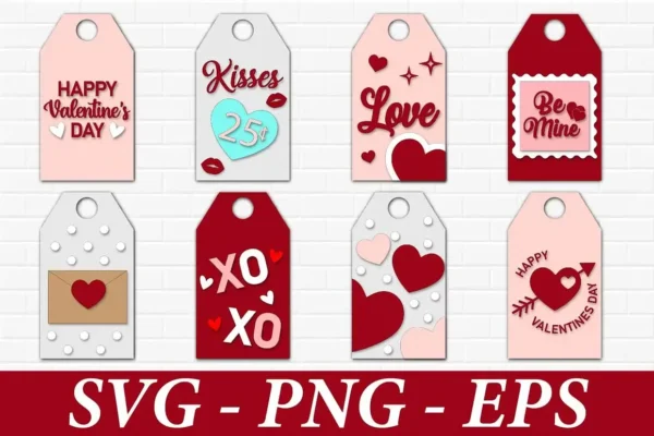 Valentine Day Gift Tags Template SVG