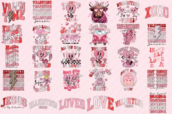 Retro Valentine SVG PNG Bundle