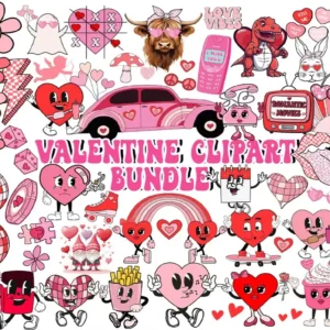 Retro Valentine day Clipart Bundle