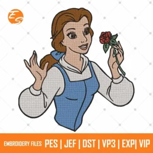 Belle with rose free embroidery design