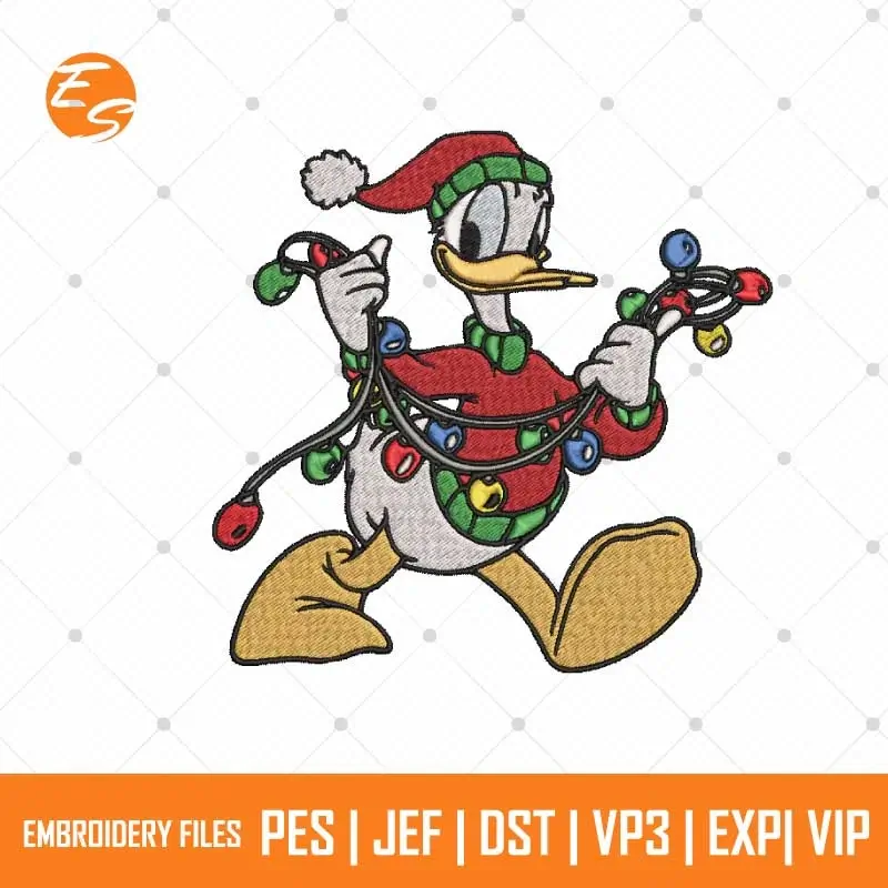 Duck with Xmas lights free embroidery design