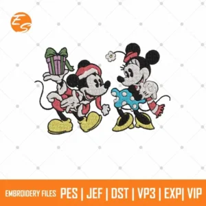 Xmas Mickey and Minnie free embroidery design