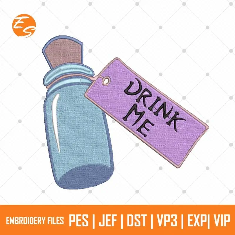 Drink me free embroidery design