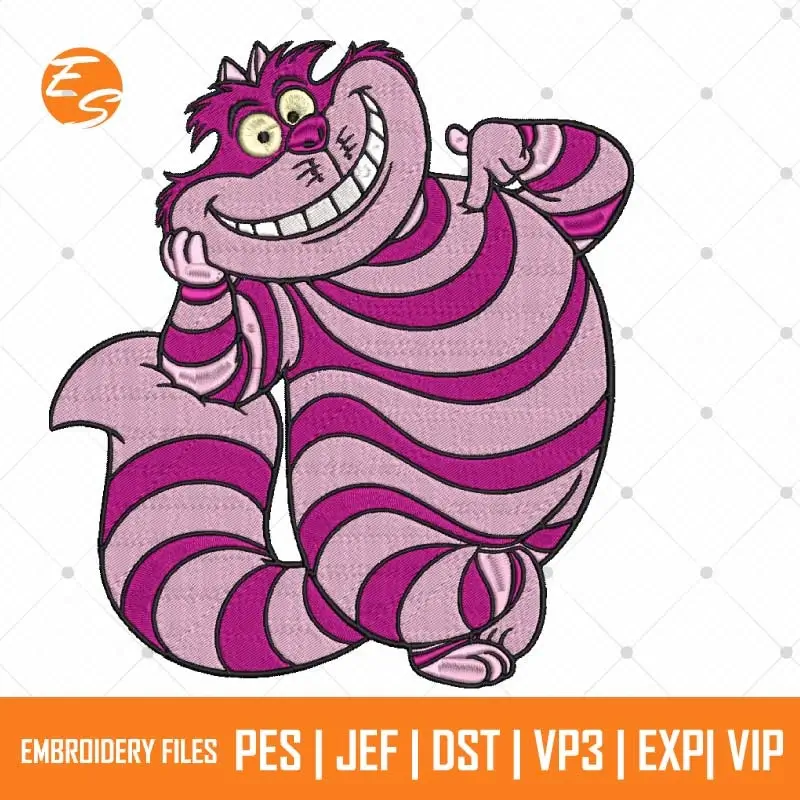 Cheshire Cat enjoying free embroidery design