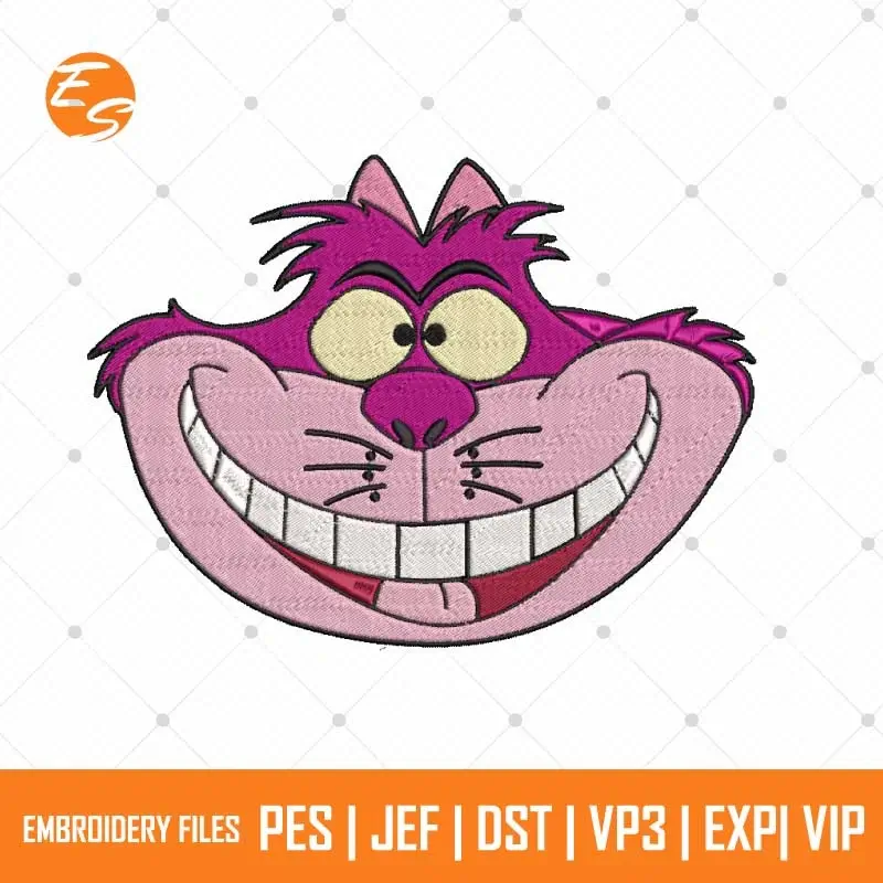 Cheshire Cat smiling face free embroidery design